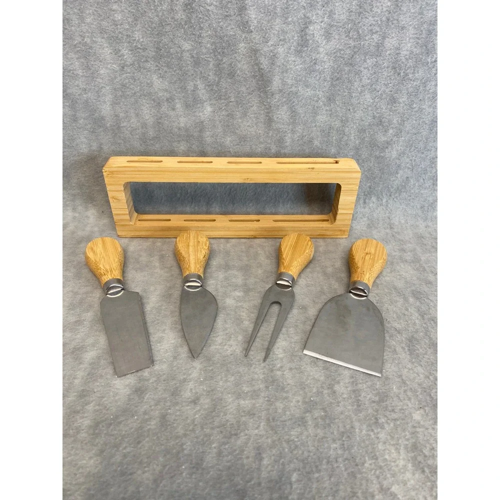 Bamboo Handle Charcuterie Cheese Board Knife Set with Holder‎ 4 Knives